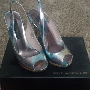 Floral open toed high heels